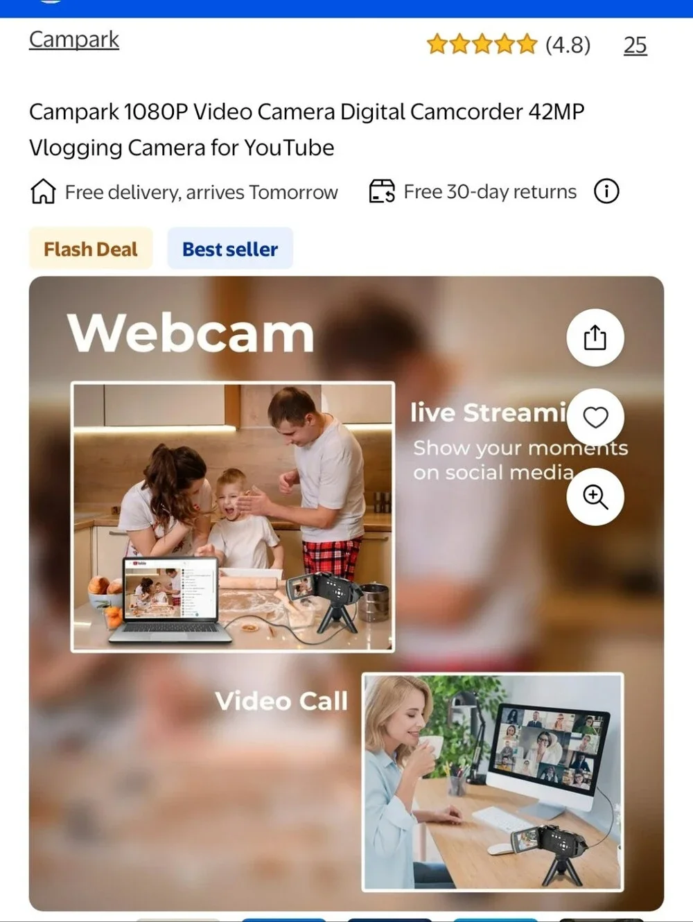Campark 1080P Video Camera Digital Camcorder 42MP Vlogging Camera for YouTube